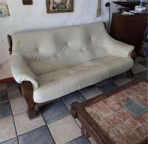 Dutch leather sofa with oak frame