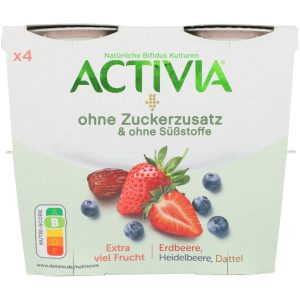 Activia Strawberry Blueberry & Date Yoghurt no added sugar 4x115g