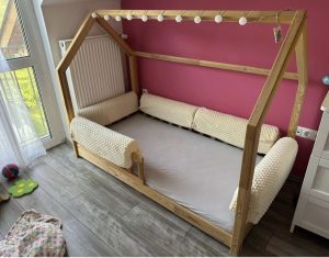 Cottage wooden children's bed with mattress 160x80cm, with anti-fall sponges