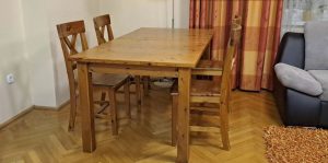 Solid pine dining room set, table + 4 chairs for sale