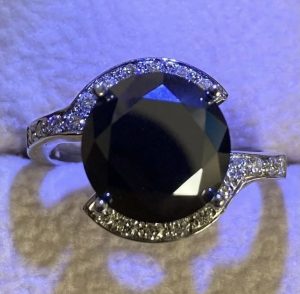 Tiffany design 18K white gold 4ct. Black diamond ring size 54