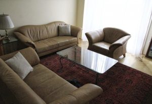 Italian, uniquely designed genuine leather sofa set with 3+2+1 glass table