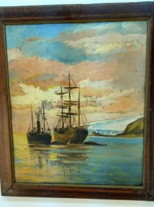 Old painting Ships at sea - oil painting