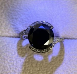 Tiffany design 18K white gold 4ct. Black diamond ring size 54