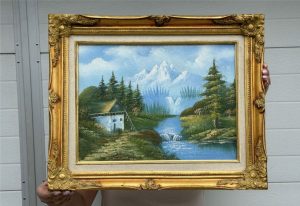 landscape painting, oil on canvas, blonde frame