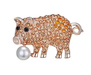 Crystal Piggy with a Perl Brooch