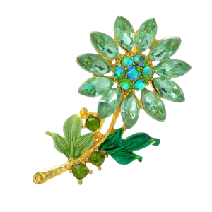 Green Crystal Daisy Brooch