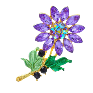 Brooch - Purple Crystal Daisy