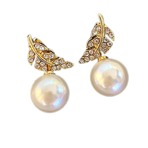 Fashion Pearl Crystal Ear Stud Earrings - Leaf Crystal