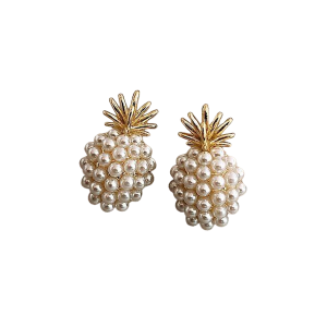 Fashion Pearl Crystal Ear Stud Earrings - Pineapple