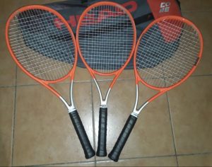 Tennis set of 3 rackets and HEAD tennis bag.