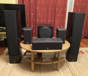 Home theater system (black) including speaker cables