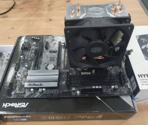 Intel i5-9600KF CPU, Asrock Z390 Pro4 motherboard, Coolermaster Hyper 212X