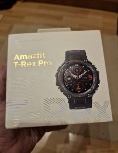 Black Amazfit T-Rex Pro smartwatch for sale in box