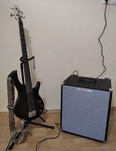 Bass guitar and amplifier